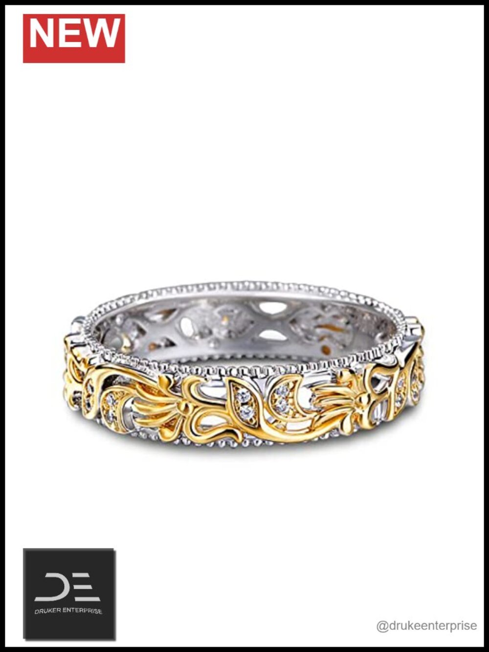 Vintage Floral Leaf Ring 925 Sterling Silver Two Tone Hollow Rose Gold